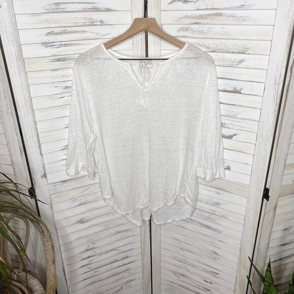 WRAP of LONDON Boho Beachy Linen Tassel Tie Front Casual Top Tunic White US 10 - Picture 14 of 14